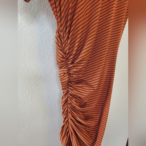 Zara Womens Ruched Midi Dress. Rust/black striped. Size S - Picture 4 of 6